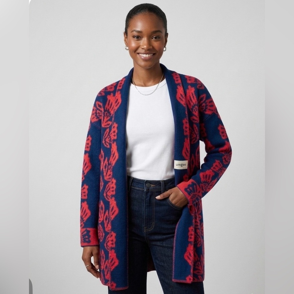 Umgee Navy & Red Floral Open-Front Cardigan